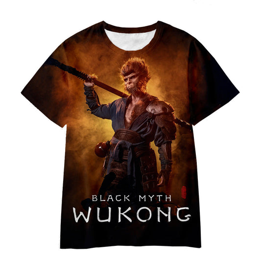 Black Myth Wukong T-Shirt Short Sleeve Round Neck - Kids & Adult Unisex YY10010